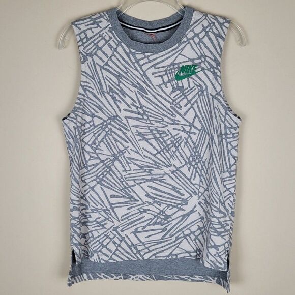Nike Muscle Tank Top Crew Neck Sleeveless Gray White Size M - Picture 1 of 9
